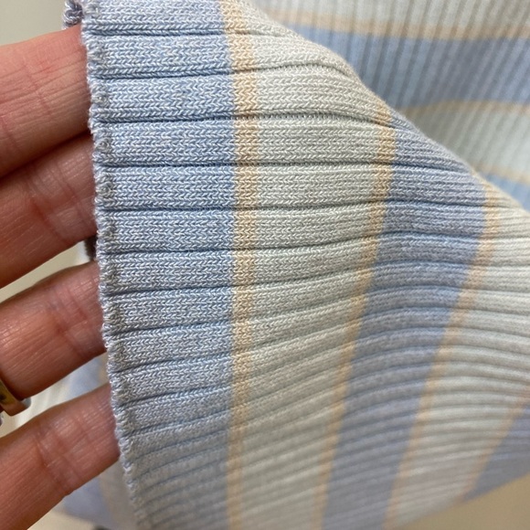 Zara Midi Pastel Striped Ribbed Knit Dress Blue White Beige Spaghetti Strap Sz L - Picture 5 of 16